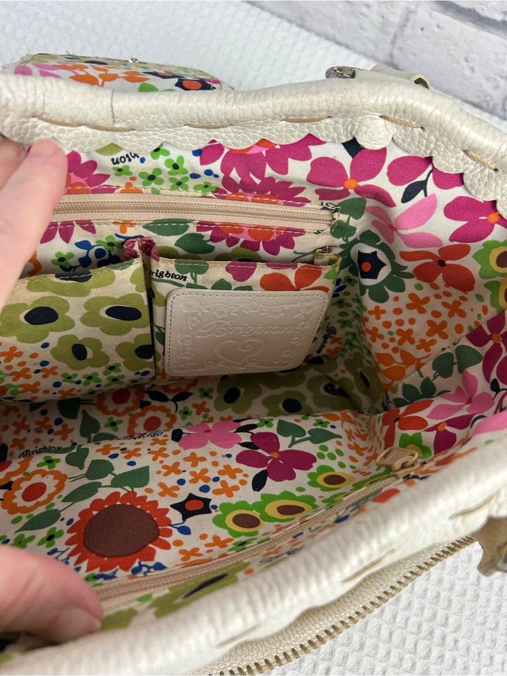 Brighton Raffia Tote White Leather Trim Daisy Floral Lined Shoulder Bag